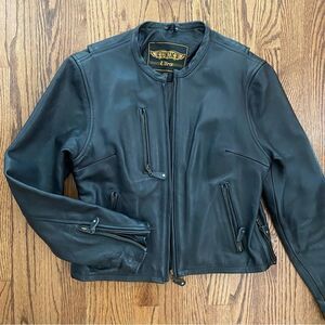Vintage ladies UNIK heavy leather motorcycle biker motor jacket M